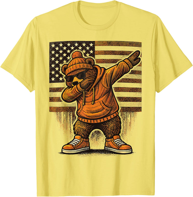 Vintage Dabbing Bear Retro Humor Gift Co Vintage Dabbing Bear Funny Retro Graphic T-Shirt - Lemon Yellow