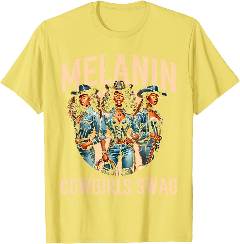 Funny Cowgirl Women Melanin Cow Girl Outfit Cowgirl for Women African Tee Melanin Cow Girl Outfit T-Shirt - Lemon Yellow