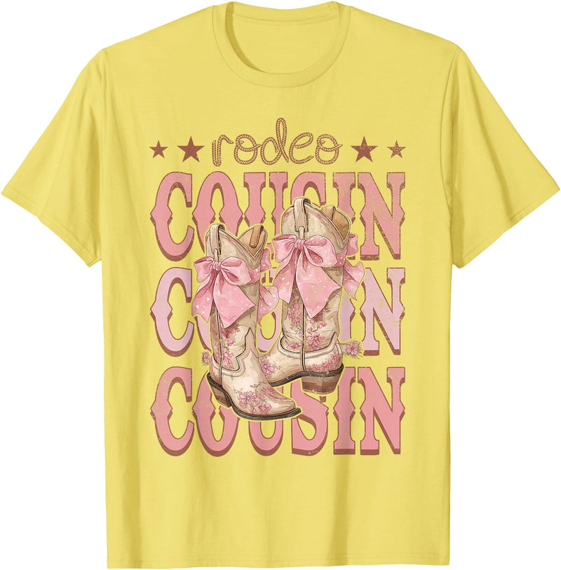 Country CowGirl Western Family Matching Rodeo Cousin Pink Boots Coquette Cow-Girl Birthday Party T-Shirt - Lemon Yellow