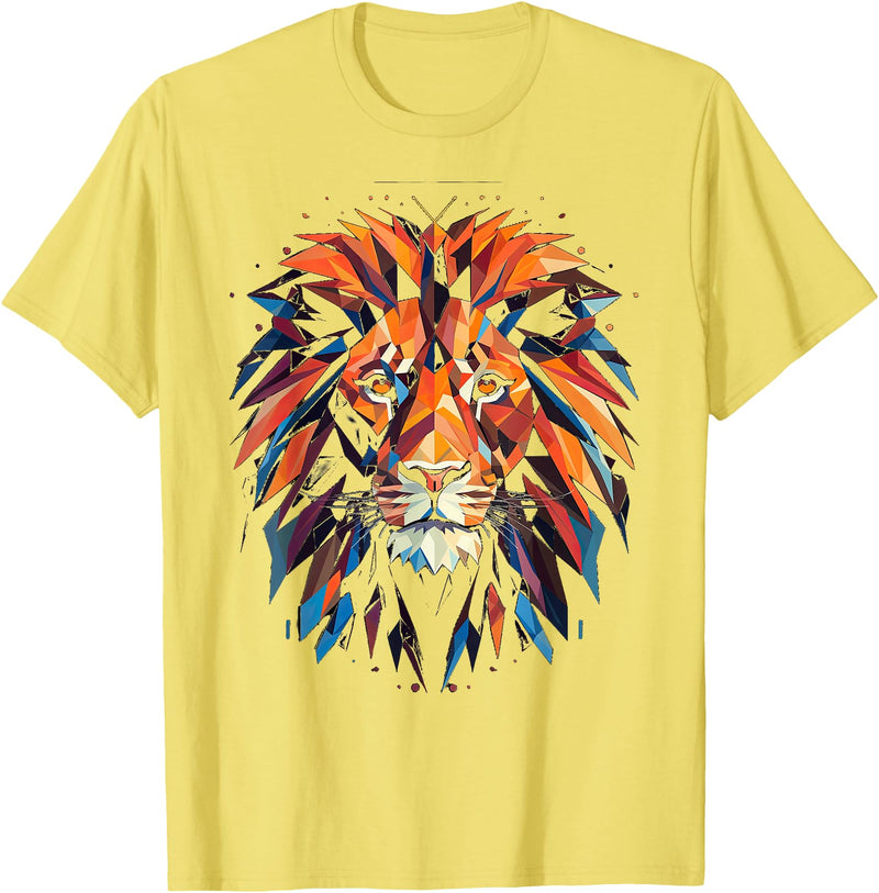 Cool Lions, Astrology And Horoscope Designs Lion Colourful Lion from Africa King of Animals Polygon T-Shirt - Lemon Yellow