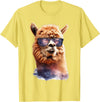 Funny Llama Lover Graphics Alpaca with Sunglasses Animal Art Graphic Funny Llama T-Shirt - Lemon Yellow