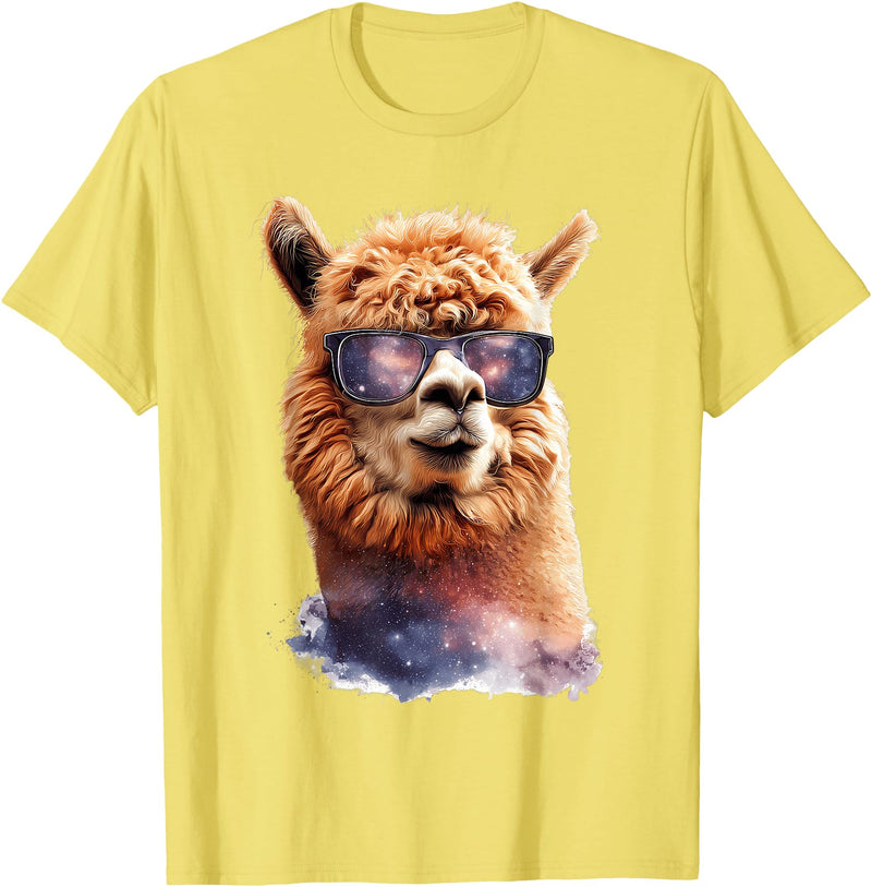 Funny Llama Lover Graphics Alpaca with Sunglasses Animal Art Graphic Funny Llama T-Shirt - Lemon Yellow