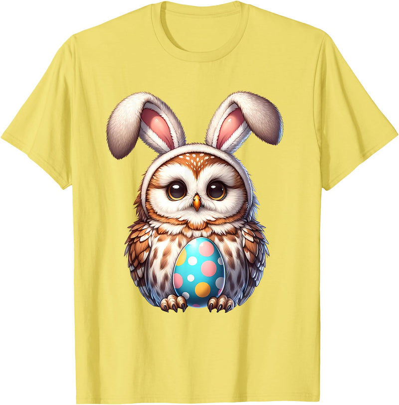 Funny Easter Owl Lover Egg Eggs Bunny Rabbit Bunnies T-Shirt in Lemon Yellow