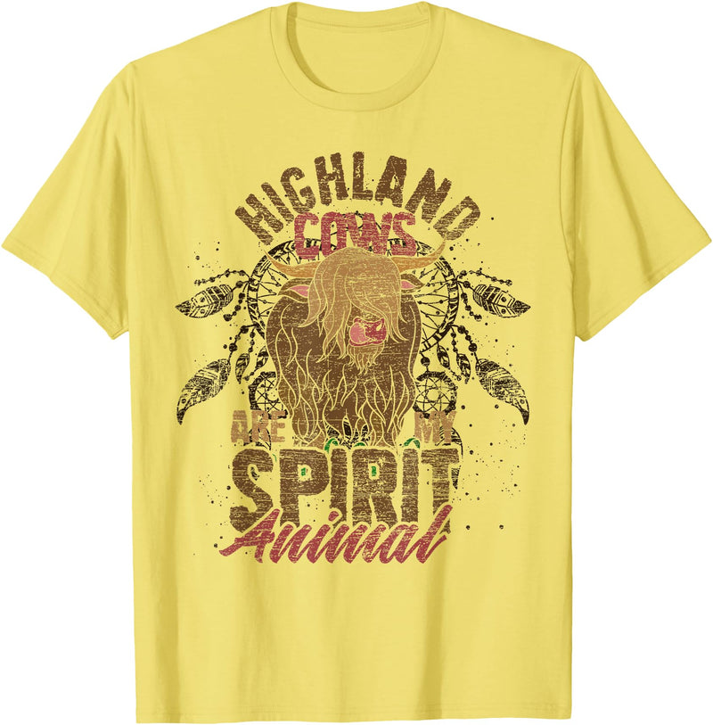 Highland Cow Animal Gifts Highland Cows Are My Spirit Animal Funny Highland Cow T-Shirt - Lemon Yellow