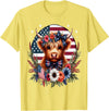 Funny July 4th Highland Cow Farm Lovers Gift Ideas Cute Highland Cow Florals 4th of July USA Flag Patriotic T-Shirt - Lemon