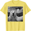 Retro Polar Bear Selfie with UFOs Meme Polar Bear Selfie with UFO Alien Funny T-Shirt - Lemon Yellow