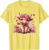 Happy Valentine Highland Cow Costume Love Clothing Valentine Highland Cow Print Cute Love Heart Flowers T-Shirt - Lemon