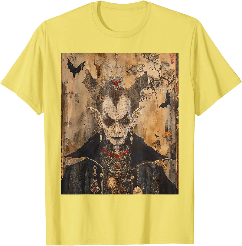 Medieval Japan Anime Dracula Vampire Night Gifts Scary Japanese Dracula Vampire Dynasty Adult Halloween Art T-Shirt - Lemon