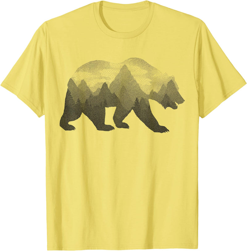 Dramabite Bear Double Exposure Surreal Wild Animals T-Shirt - Lemon Yellow