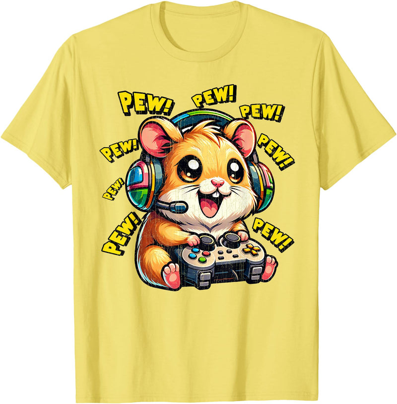 Hamster Gamer Pew Funny Video Games Vintage Boys Men Girls T-Shirt - Lemon Yellow