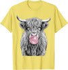 Bovine Bubbles Apparel Shaggy Highland Cow Blowing Bubble Gum Sketch T-Shirt - Lemon Yellow
