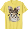Bunny Glasses Bandana Leopard Funny Rabbit Happy Easter T-Shirt in Lemon Yellow