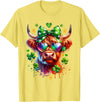 Funny St Paddy Highland Cow St Patricks Day Outfit Cute Highland Cow With Sunglasses St Patricks Day Funny T-Shirt - Lemon