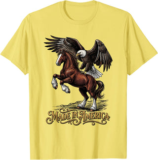 American Pride Horse Eagle Country Made in America Horse Eagle Patriotic Western T-Shirt - Lemon Yellow