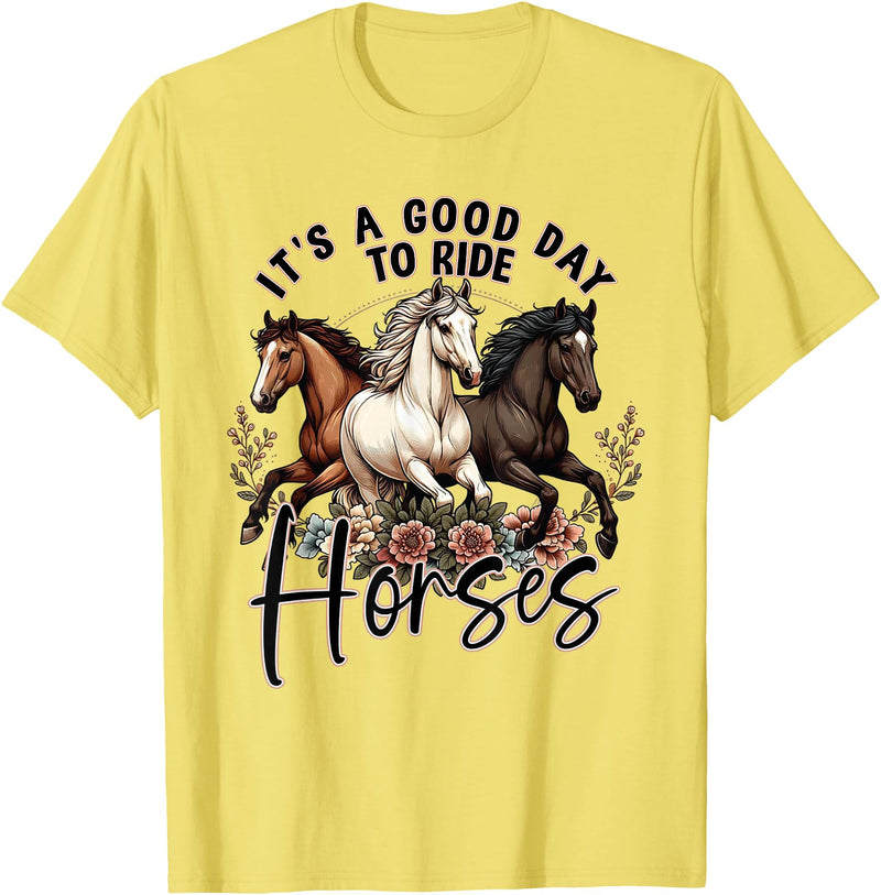It's A Good Day to Ride Horses Floral Girls Womans T-Shirt - Lemon Yellow