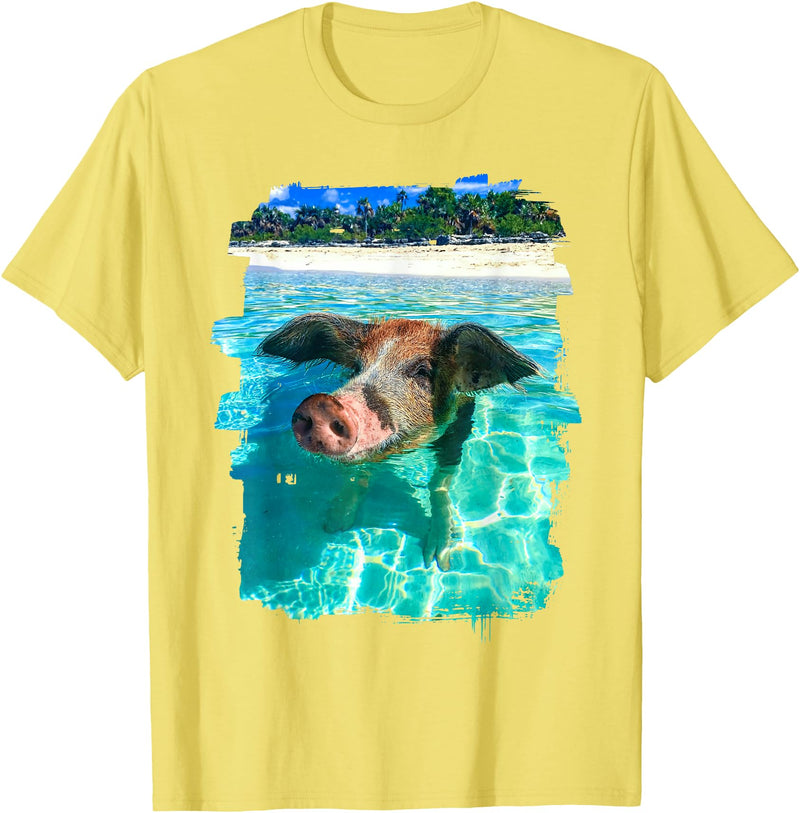 Abab Pig Caribbean Bahamas Beach Summer Vacation The Bahamas Swimming Pig Caribbean Beach Trips Summer Vibes T-Shirt - Lemon Yellow