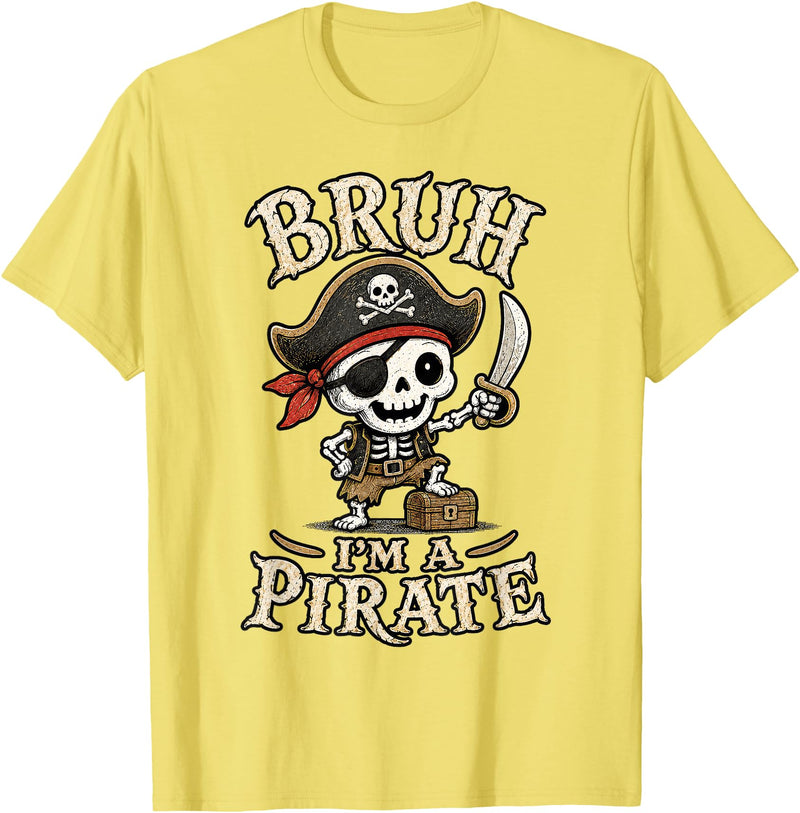 Bruh I'm A Pirate Collection Bruh I'm A Pirate Skeleton Captain Halloween Humor T-Shirt - Lemon Yellow
