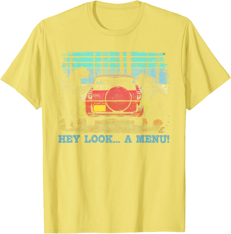 Funny Camping Lovers Gift Tee Hey Look A Menu Funny Bear Camping Retro Vintage Camper Car T-Shirt - Lemon Yellow