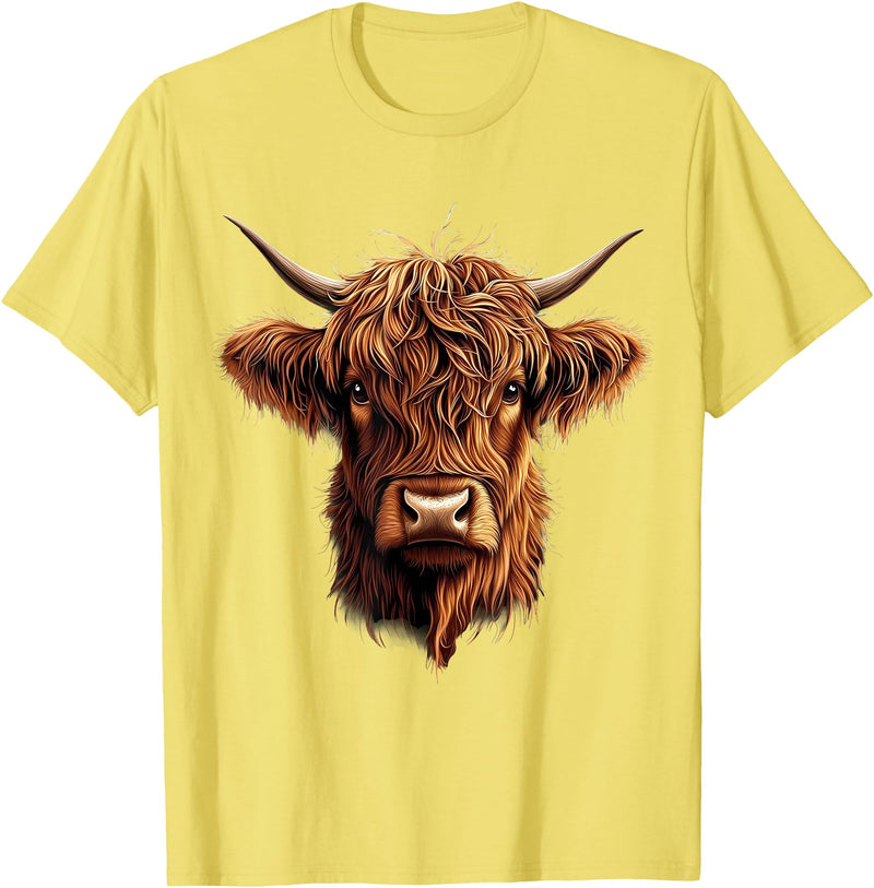 Cute Scottish Highlander Cattle Designs Scottish Highland Cow Messy Bun Scottish Highlander Cow T-Shirt - Lemon Yellow