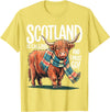 Funny Scottish Highland Cow Scotland is Calling and I Must go Scottish Highland Cow T-Shirt - Lemon Yellow