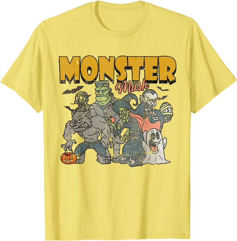 Monster Mash Vintage Ghost Halloween Funny T-Shirt - Lemon Yellow