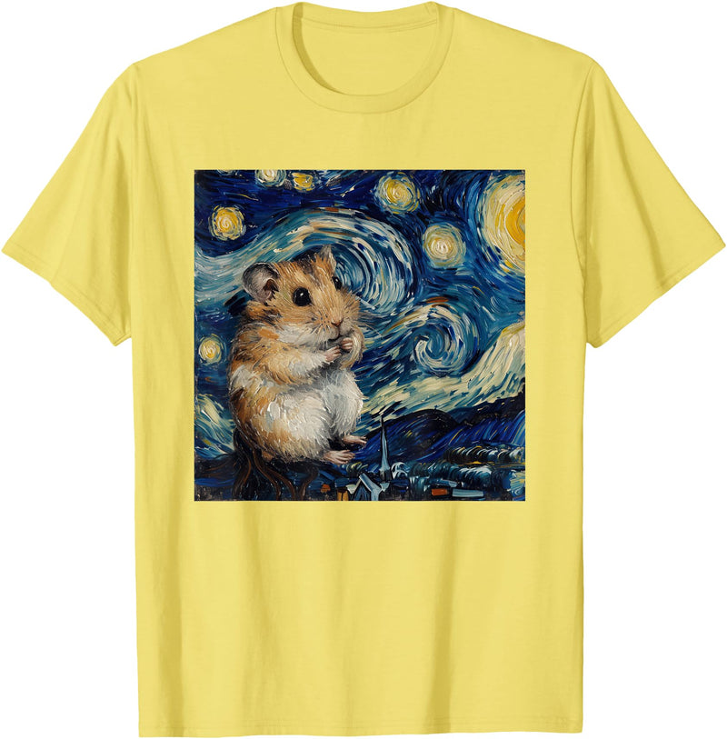 Hamster Van Gogh Style Starry Night T-Shirt - Lemon Yellow