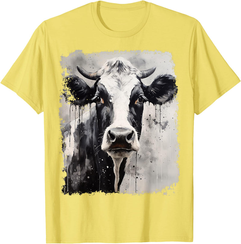 Noah&Friends A Black White Cow T-Shirt - Lemon Yellow