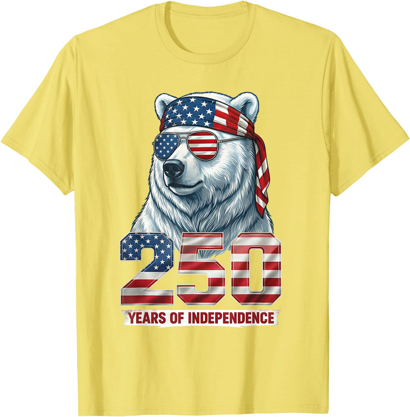 Patriotic Bear Freedom Anniversary Celebration Polar Bear 250 Years of Independence Patriotic America 1776 T-Shirt - Lemon Yellow