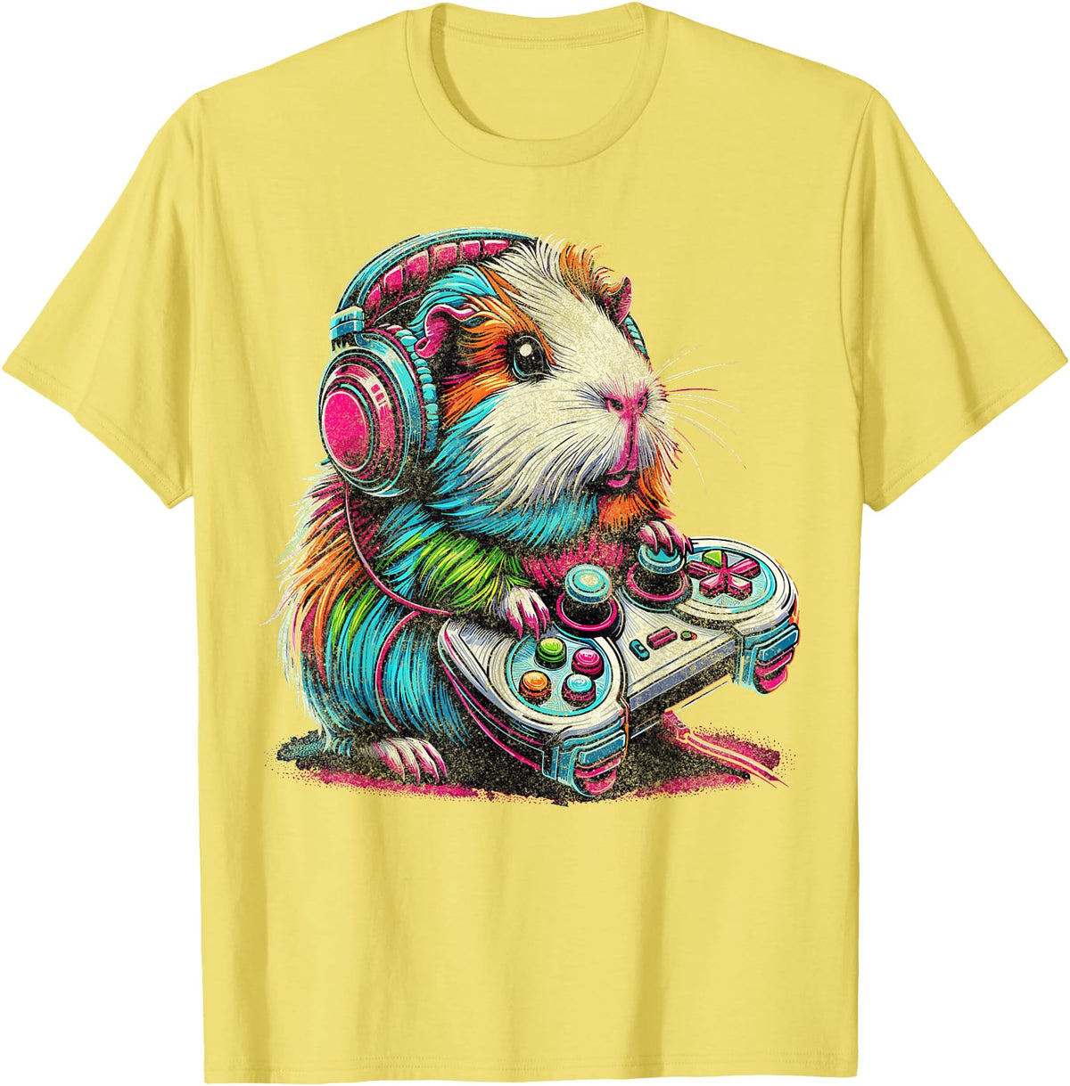 Funny Graphic Guinea Pig Gamers Guinea Pig Video Games Lover Guinea Pig T-Shirt - Lemon Yellow
