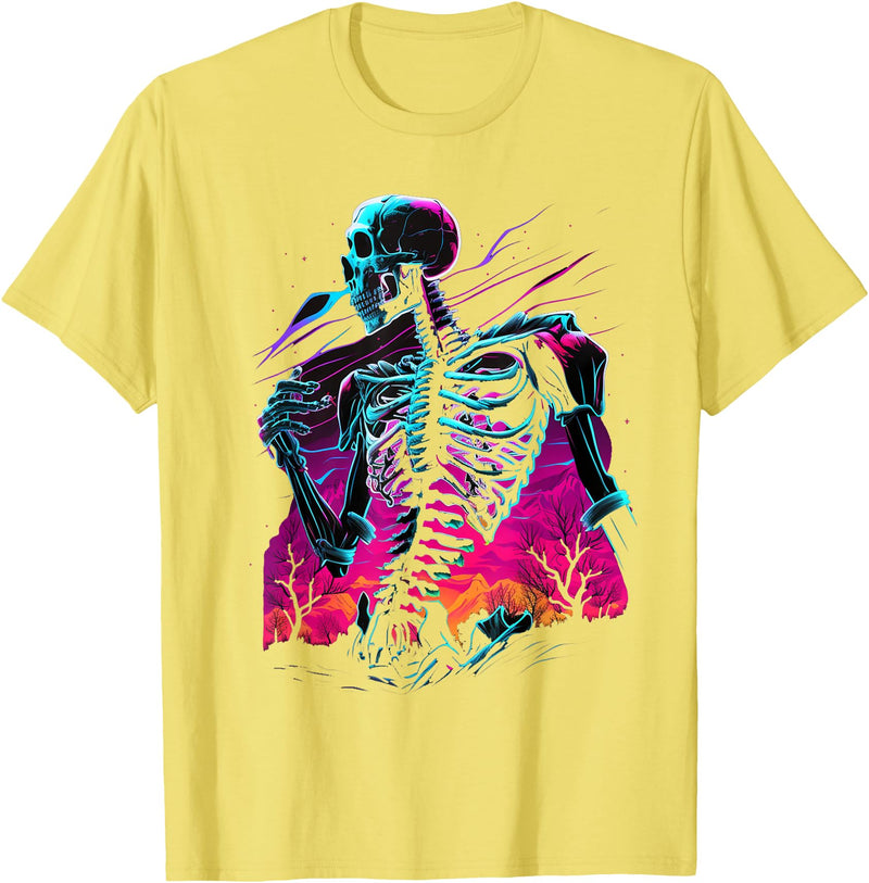 Halloween Shirts Skeleton Costume Men Women Kids Scary Skeleton Halloween Costume Skull Bones Men Women Kids T-Shirt - Lemon