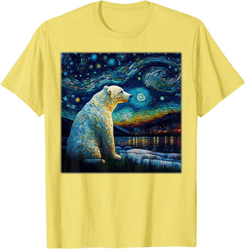 Freestyle Surrealism Starry Night Polar Bear T-Shirt - Lemon Yellow