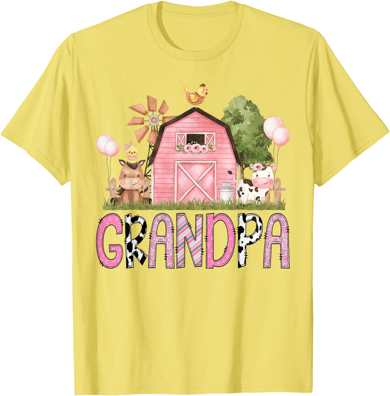 Pink Farm Cow Gender Reveal Grandpa Pink Farm Animal Birthday Kids Matching Family T-Shirt - Lemon Yellow