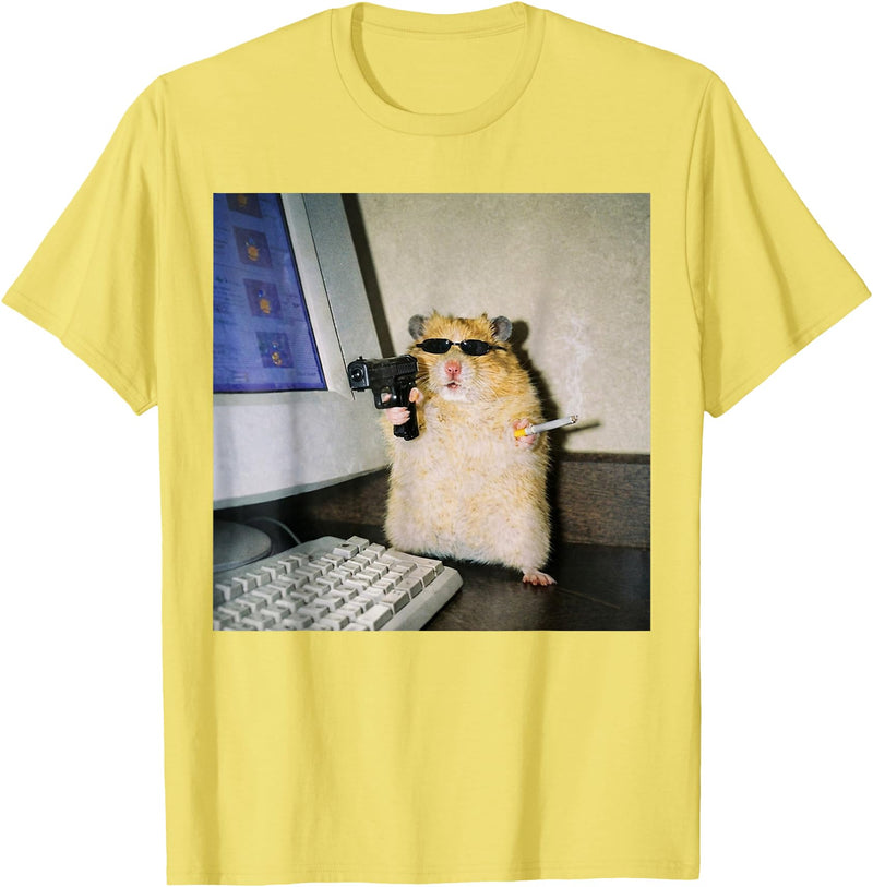 Funny Hamster Meme Cyber Hamster Meme Smoking Humor Computer T-Shirt - Lemon Yellow
