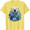 Arctic Polar Bear Crystal Rose Winter Spirit Majestic Polar Bear with Blue Ice Crystal Roses T-Shirt - Lemon Yellow