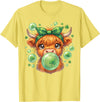 St. Patricks Day Highland Cow Blowing Bubblegum Celebrate St Patricks Day T-Shirt - Lemon Yellow