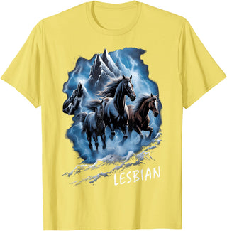 Horses Running Through Lightning Lesbian 90s Vintage Pride T-Shirt - Lemon Yellow