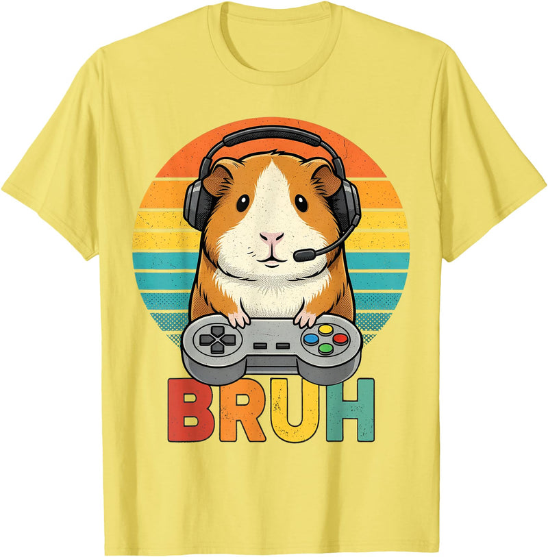 Gamer Guinea Pig Bruh Vintage Gaming For Boys Kids Gaming Guinea Pig Bruh Retro Guinea Pig Gamer Bruh Kids Boys T-Shirt - Lemon Yellow