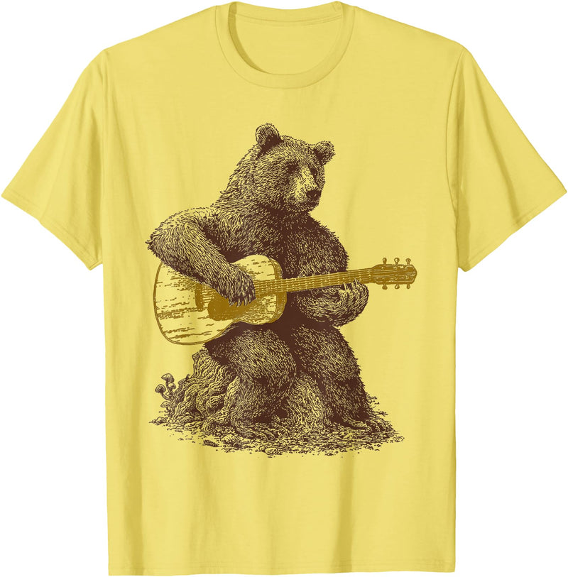 BEAR TEE Bear plays guitar for men and women T-Shirt - Lemon Yellow