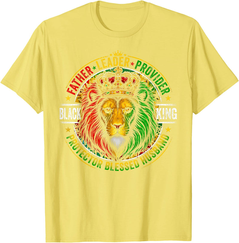 Lion Juneteenth 1865 Fathers Day Black History Tee Black King Lion Juneteenth 1865 Men Dad Father's Day T-Shirt - Lemon Yellow