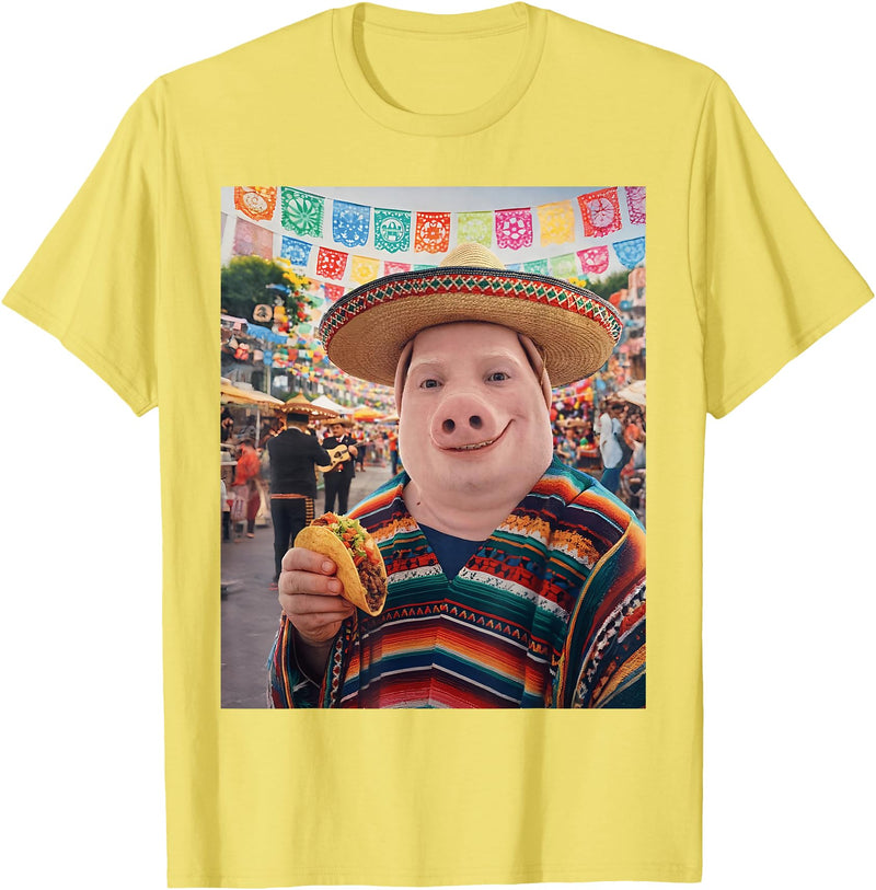 Pig John Pork Mexico Meme John Pork Funny Pig Man Mexican Fiesta Cinco de Mayo Taco T-Shirt - Lemon Yellow