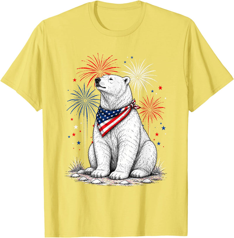 Polar Bear America's 250th 4th of July Outfit Polar Bear America's 250th Patriotic Fireworks Animal Lovers T-Shirt - Lemon Yellow