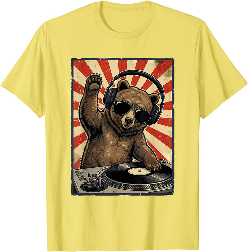 Bear DJ Stuff & Accessories Cool Retro Bear DJ Funny Bears Music Men Women Kids T-Shirt - Lemon Yellow