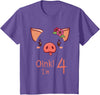 Girls Cute Pig Birthday Designs Co. 4th Birthday Pig Outfit Pig Face Gift 4 year old Girl Boy T-Shirt - Purple Heather