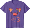 Girls Cute Pig Birthday Designs Co. 3rd Birthday Pig Outfit Pig Face Gift 3 year old Girl Boy T-Shirt - Purple Heather