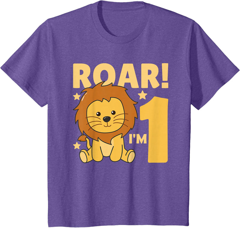 Cute Animals For Every Child's Birthday Kids 1st Birthday Lion 1 Year Old Cub Lion T-Shirt - Purple Heather