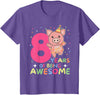 Pig Birthday Gift Cute Animals 8th Birthday Pig For Kids Eight Years Old T-Shirt - Purple Heather