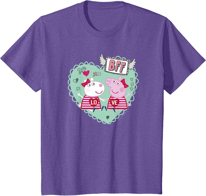 Peppa Pig Valentine's Day BFF Love Peppa & Suzy Heart Stamp T-Shirt - Purple Heather