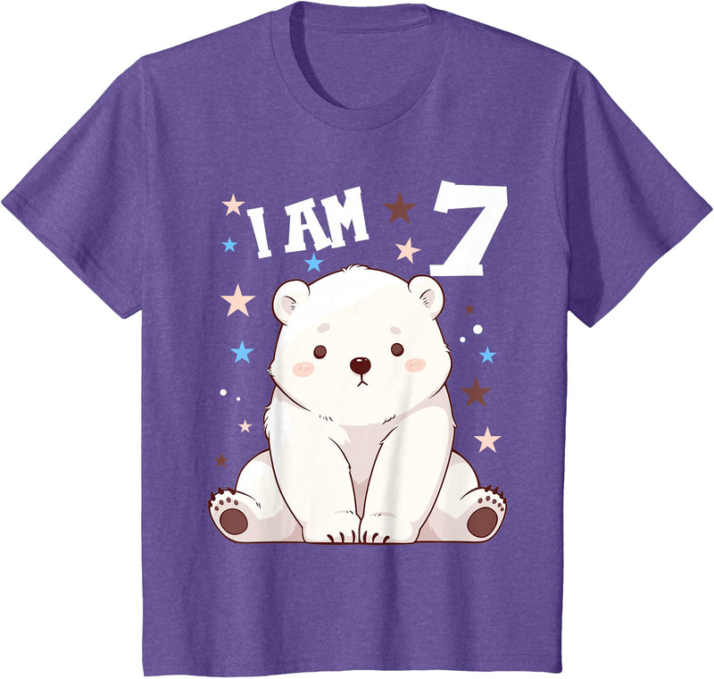 7 years old 7th birthday Polar Bear Kids 7 Years old 7 birthday Polar Bears Boy girl Polar Bear T-Shirt - Purple Heather