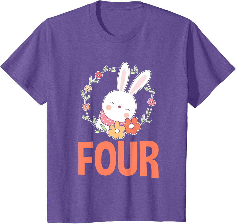 4th Birthday Girl Bunny 4 Years Rabbit Birthday T-Shirt in Purple Heather