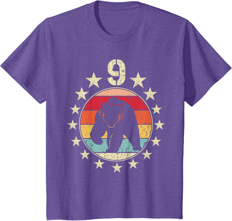 9 Years Old Birthday Bear Lovers Bear Birthday 9 Year Old Boy Girl Bear 9th Birthday T-Shirt - Purple Heather